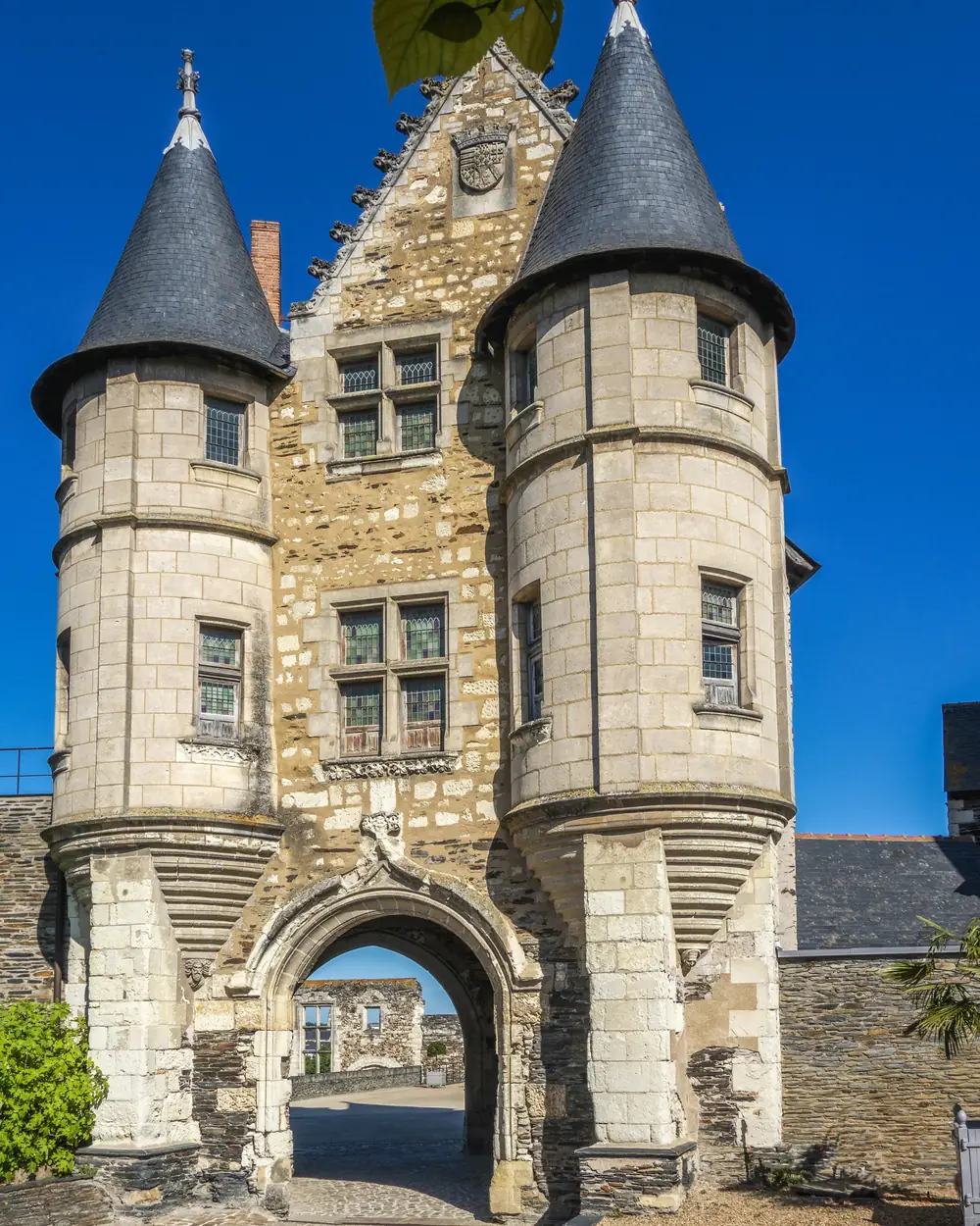 The turreted gatehouse inside the walls of the Château d'Angers